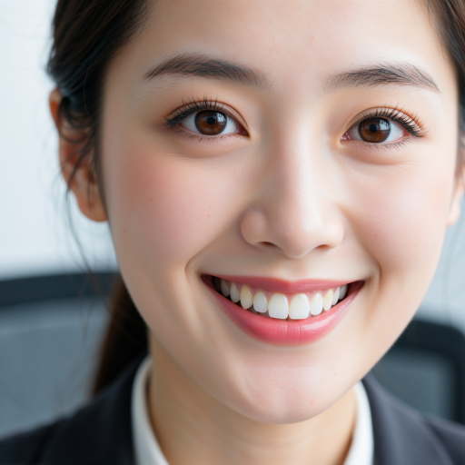Thirty-five-year-old female portrait wearing business attire, white background